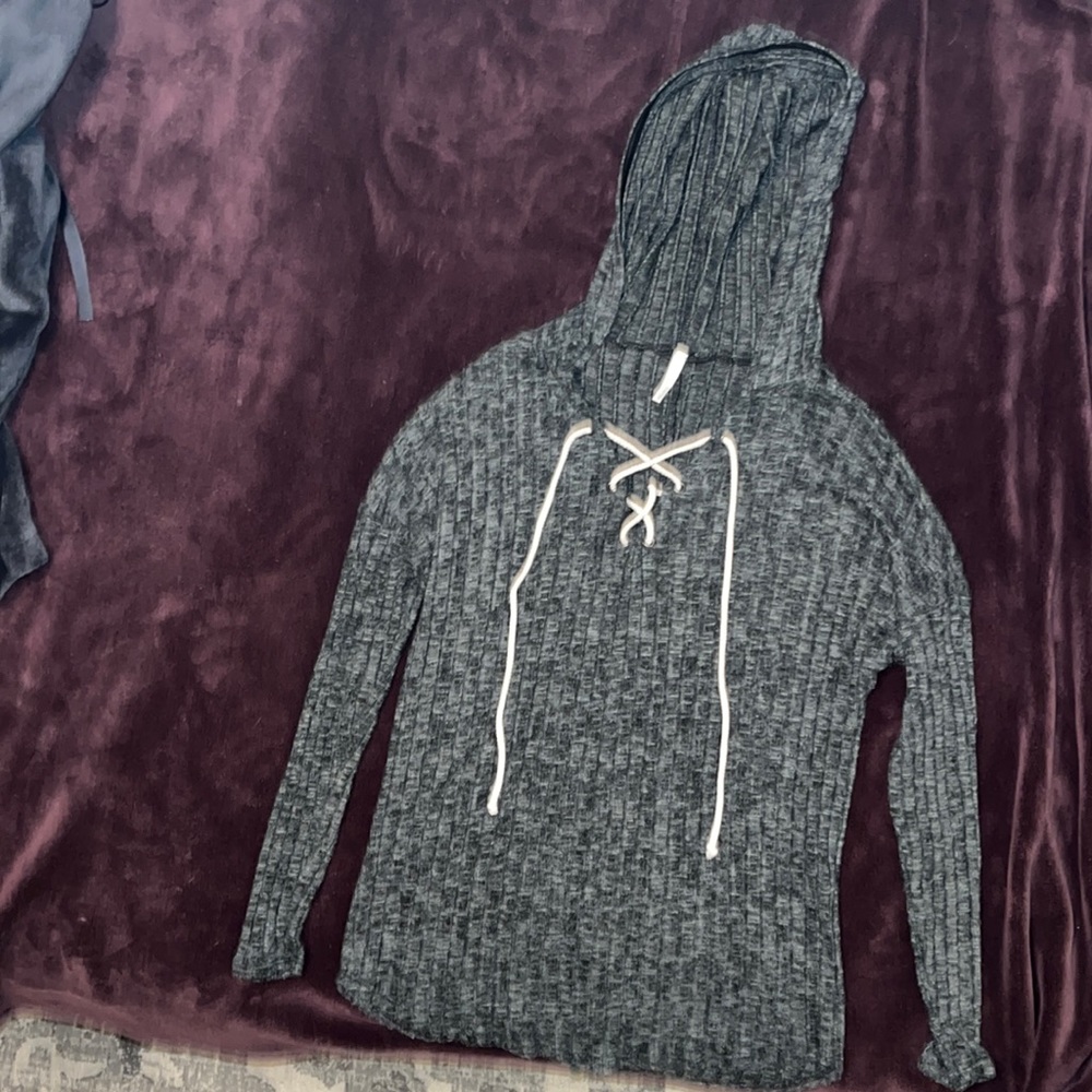 Sage charcoal grey sweater with Hood Size small
